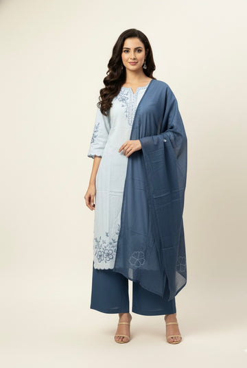 Pure Cotton Dupatta Set With Embroidery Work CS071