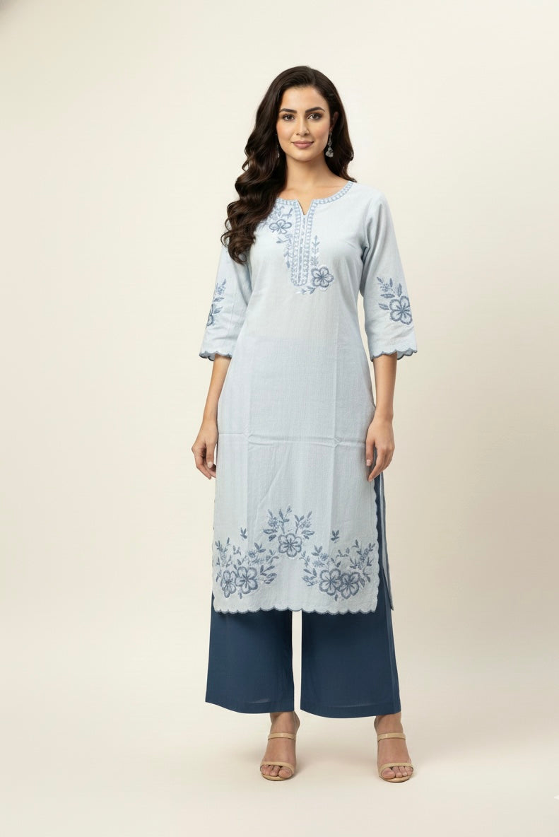 Pure Cotton Dupatta Set With Embroidery Work CS071