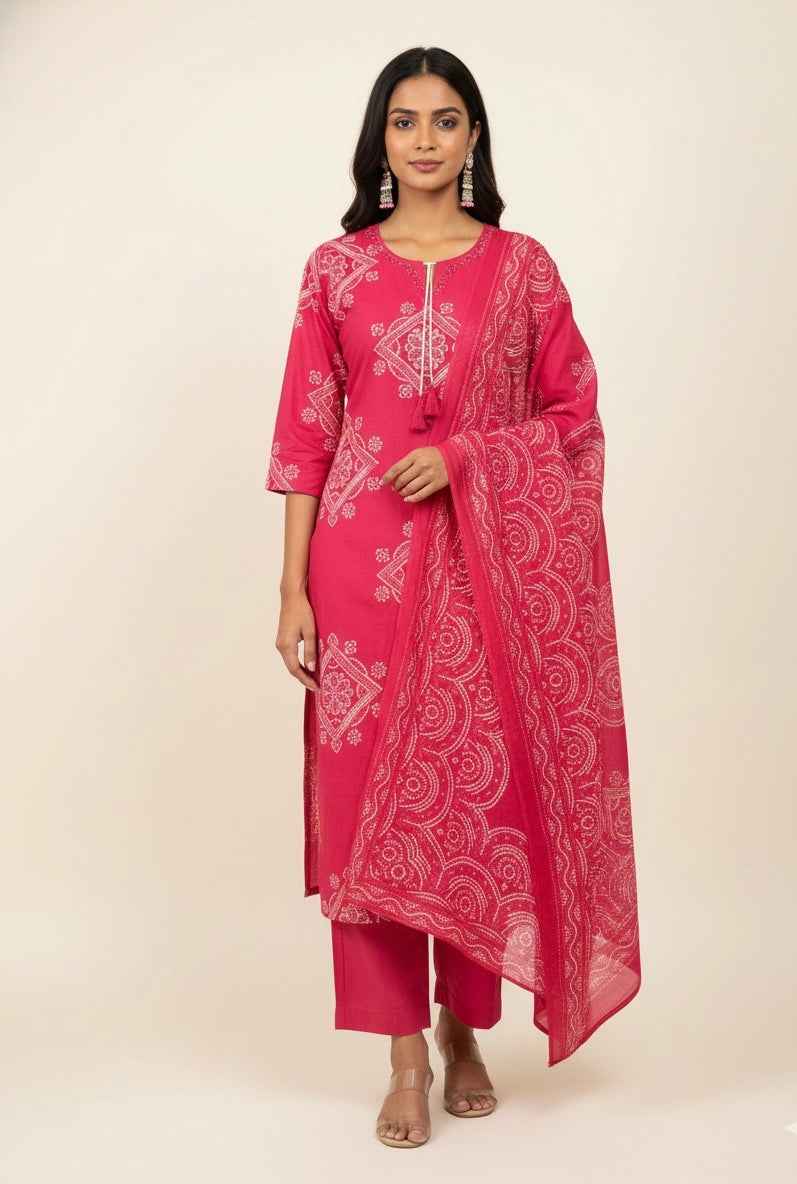 Pure Cotton  Bandhaz Print Dupatta Set CS0140