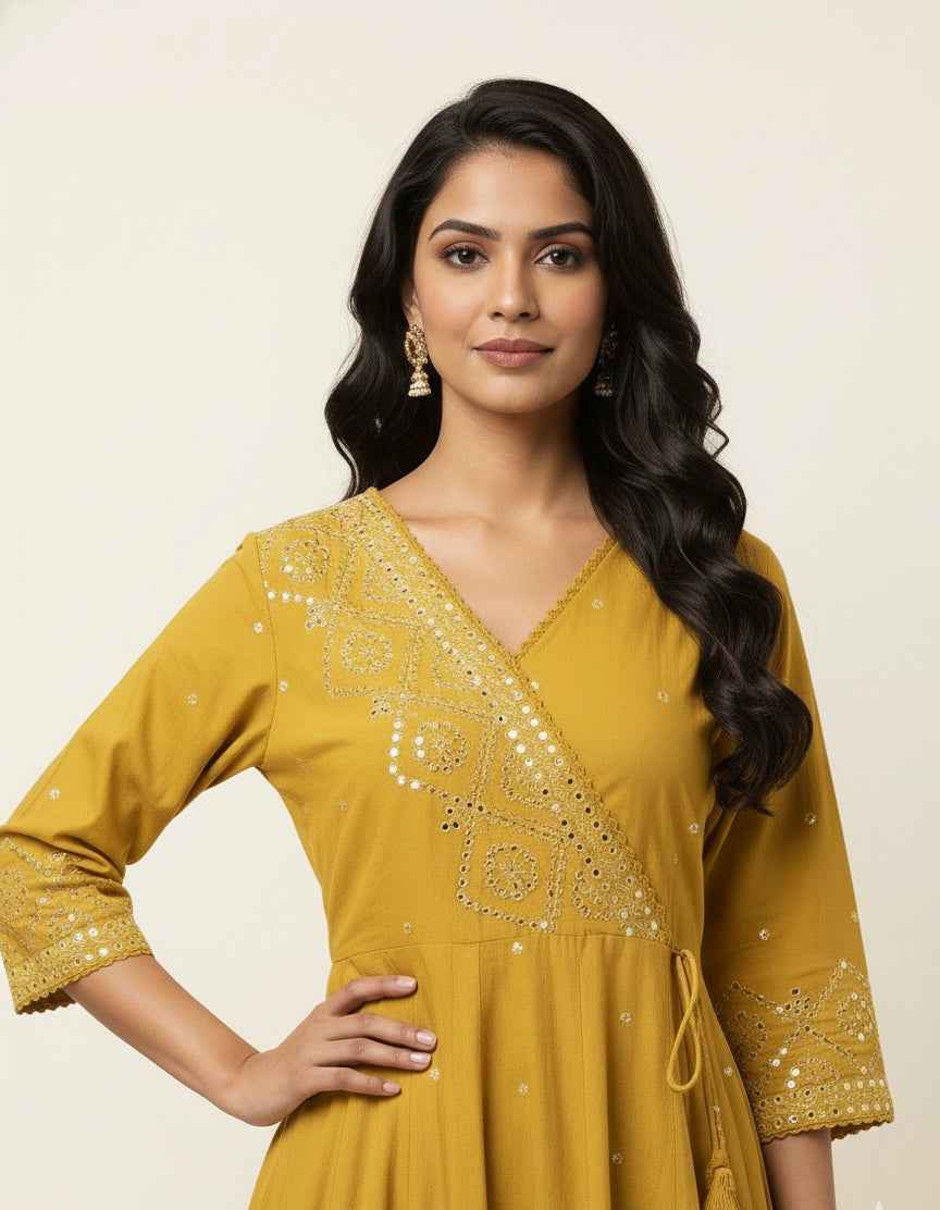 Pure Mul Cotton A Line Anarkali With Angrakha Style  Dupatta Set ANK028