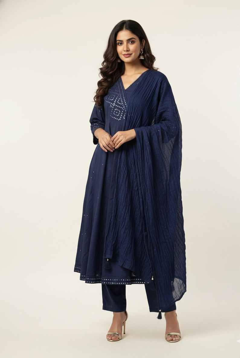 Pure Mul Cotton A Line Anarkali With Angrakha Style  Dupatta Set ANK028