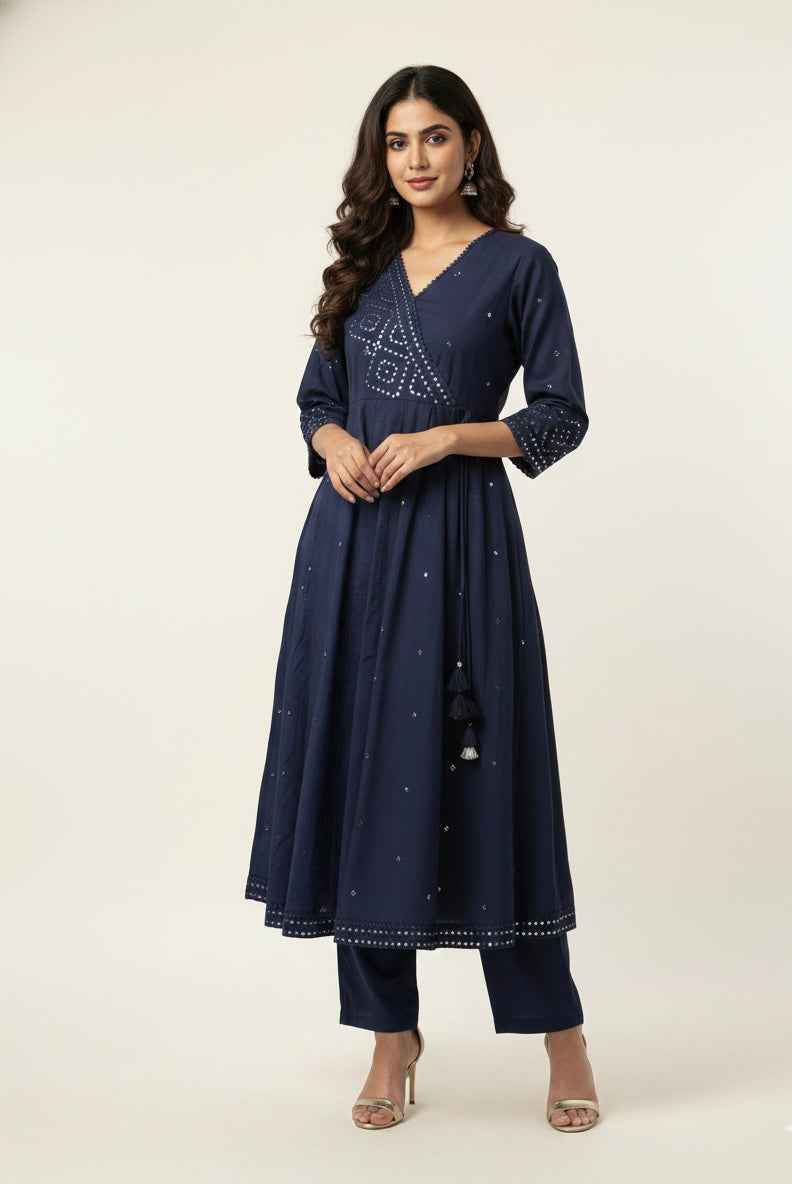 Pure Mul Cotton A Line Anarkali With Angrakha Style  Dupatta Set ANK028