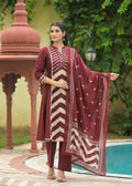 Pure Cotton A Line Mandarin Collar Dupatta Set
