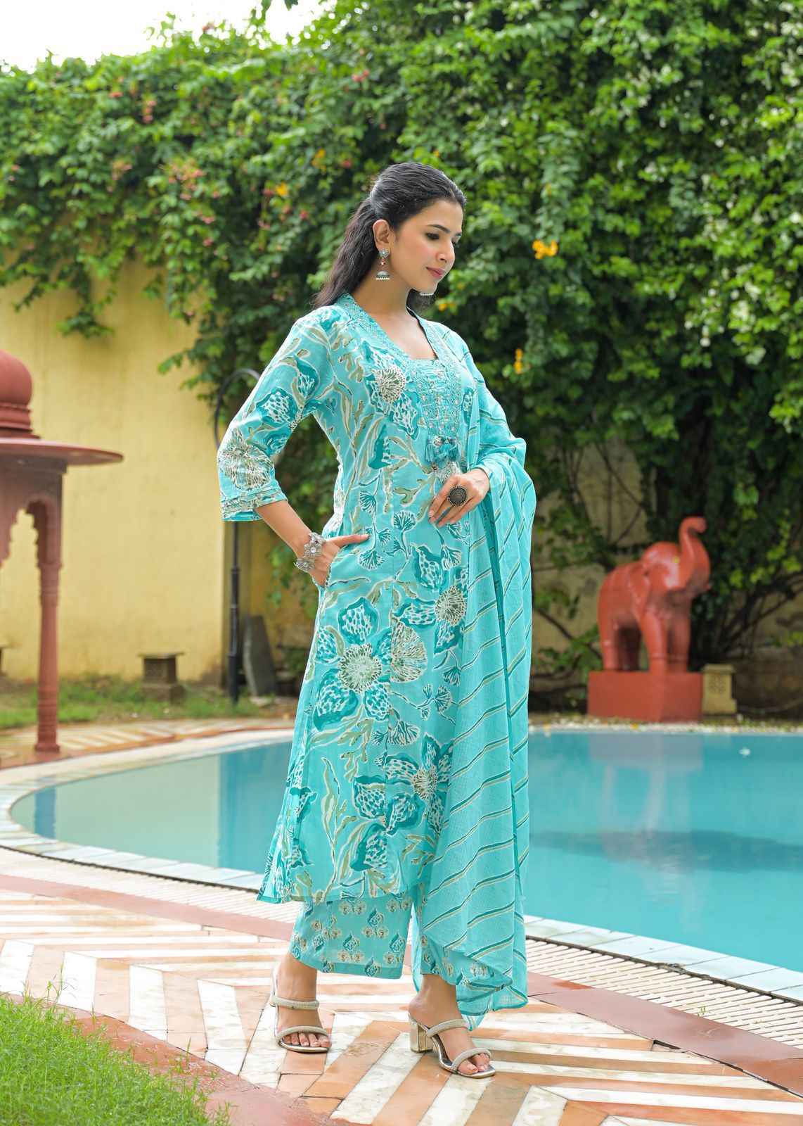 Pure Cotton A Line Dupatta Set With Kota Doriya