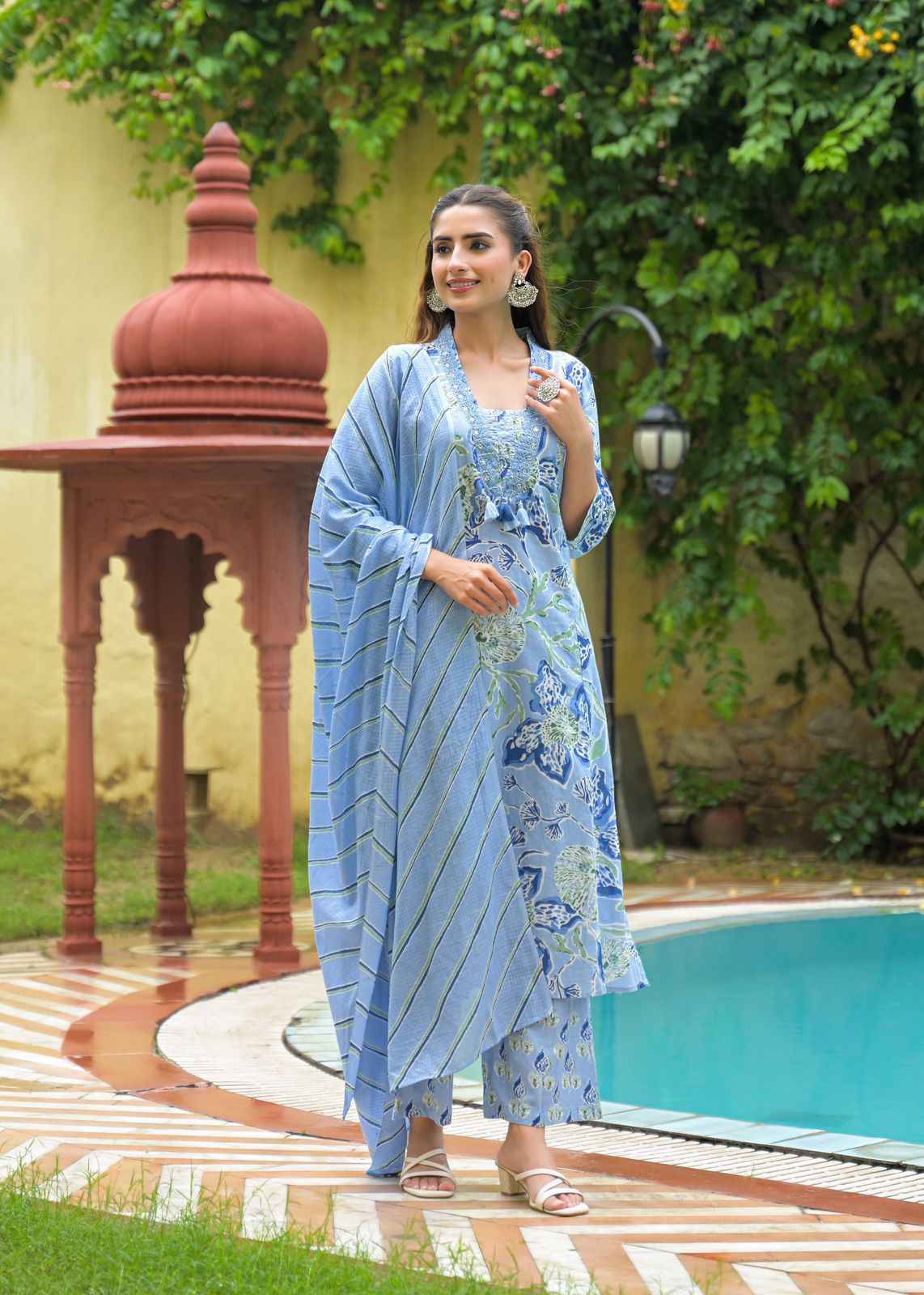 Pure Cotton A Line Dupatta Set With Kota Doriya