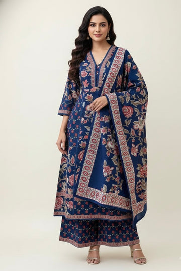 Pure Cotton Floral Print Full Suit with Plaazo Pants -   LC022