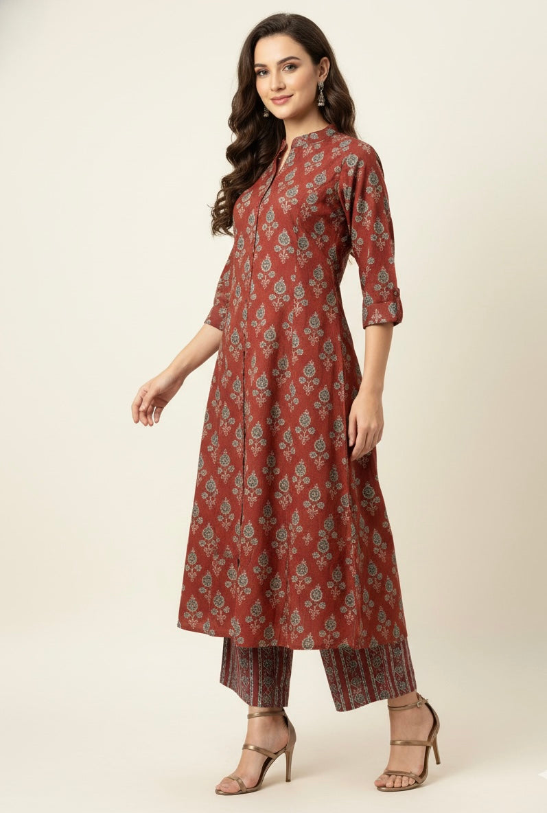 Hand Block Pure Cotton Two Piece Pant Set  LC060