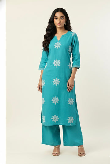 Floral Print Cotton Flex Two Piece Pant Set   LC065