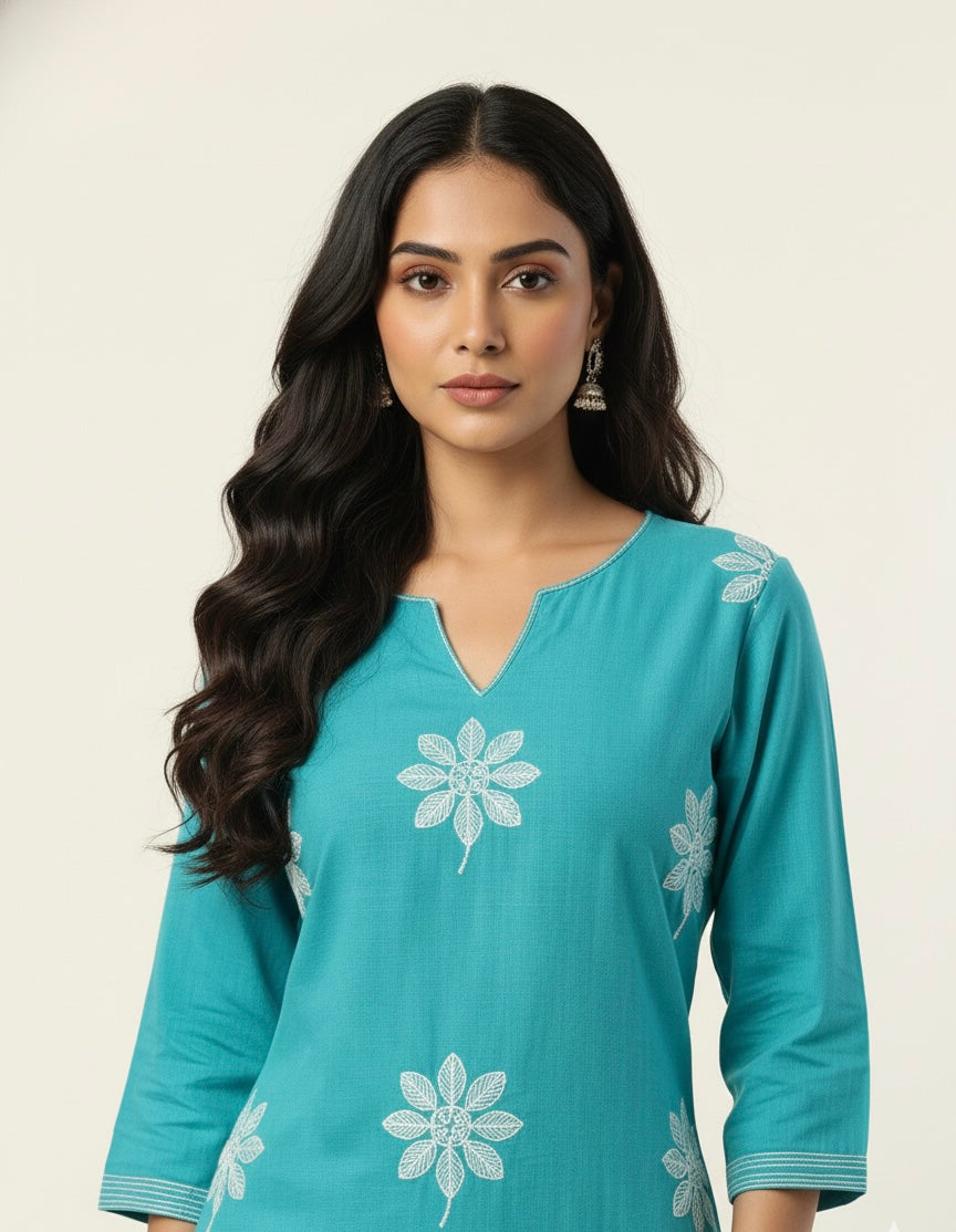 Floral Print Cotton Flex Two Piece Pant Set   LC065