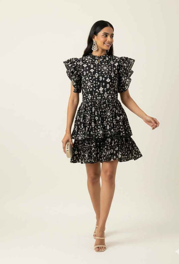 Pure Cotton Floral Print  One Piece Midi Dress SD011