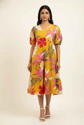Pure Cotton Floral Print  One Piece Midi Dress  SD012