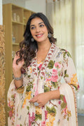 Pure Cotton Floral Print Three Piece Anarkali Dupatta Set