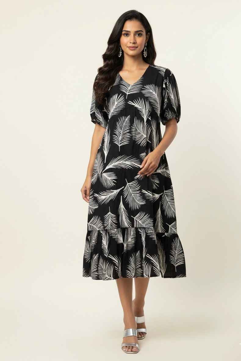 Pure Cotton Floral Print  One Piece Midi Dress  SD014