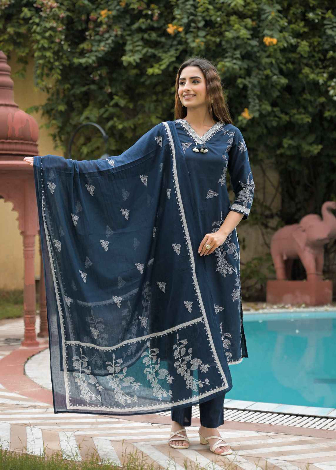 Pure Cotton Floral Print Dupatta Set