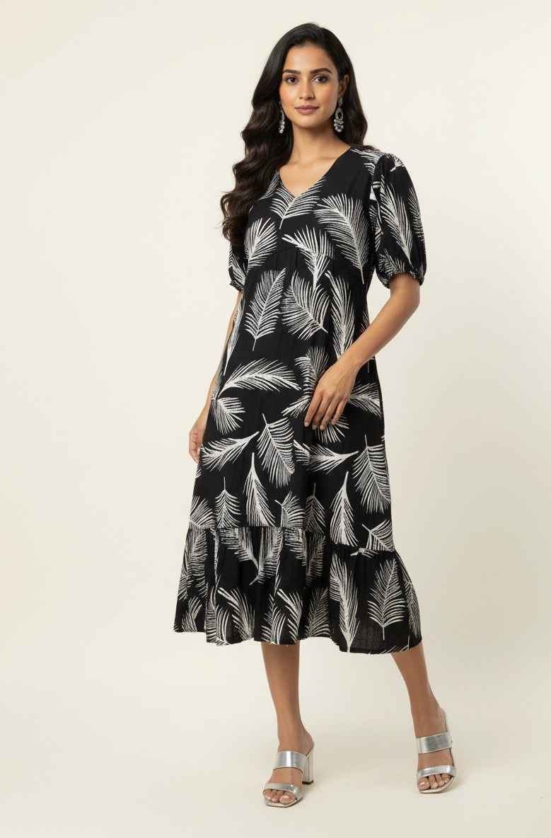 Pure Cotton Floral Print  One Piece Midi Dress  SD014