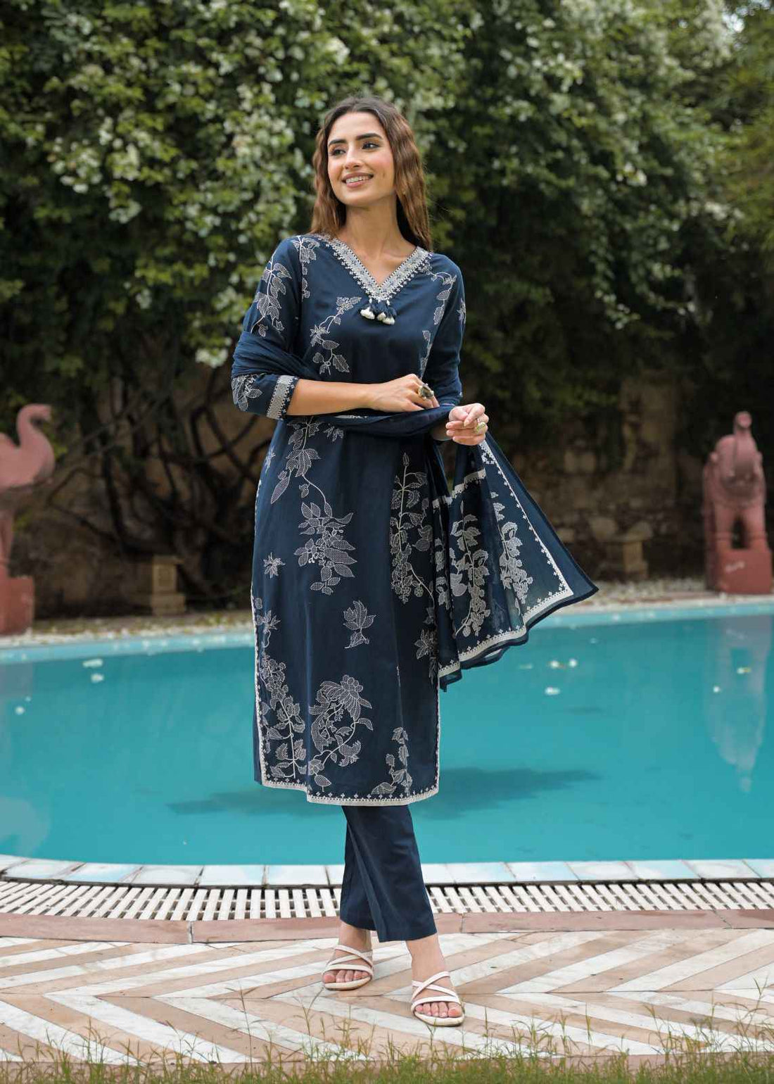 Pure Cotton Floral Print Dupatta Set