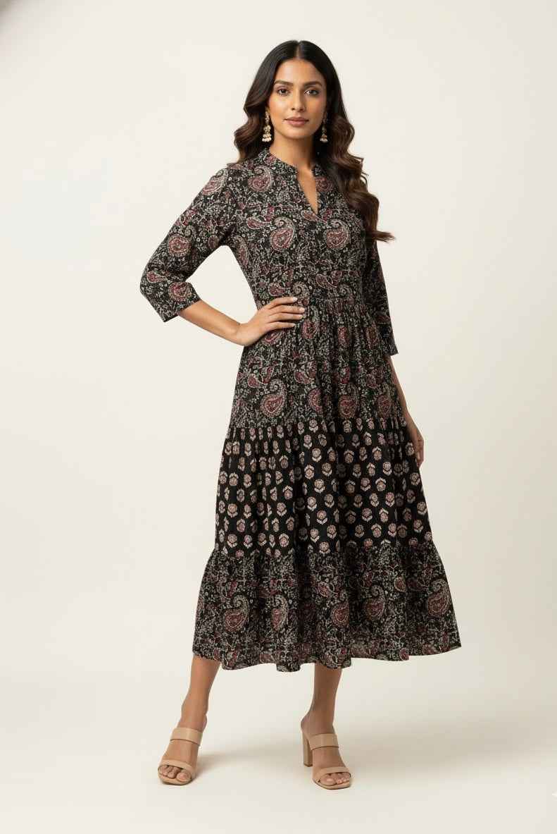 Pure Cotton Floral Print  One Piece Midi Dress  SD016