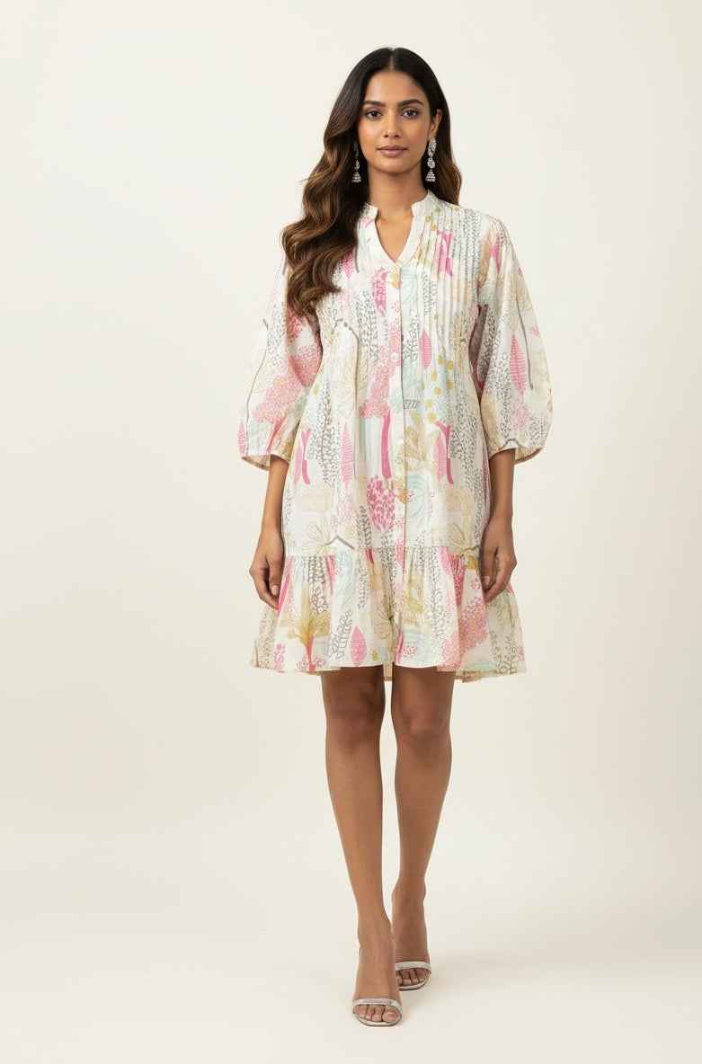 Pure Cotton Floral Print  One Piece Midi Dress  SD018