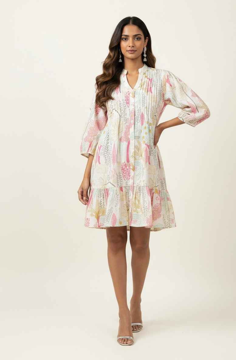 Pure Cotton Floral Print  One Piece Midi Dress  SD018