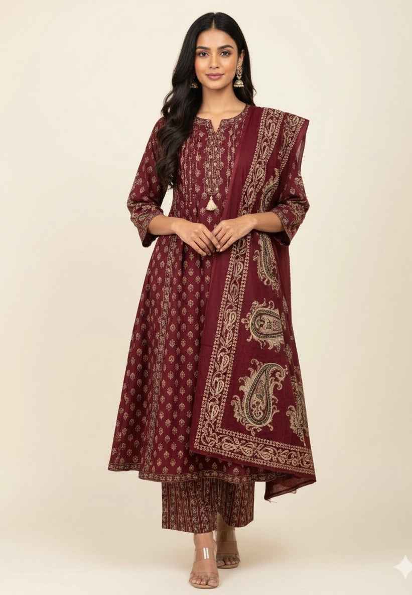 Pure Cotton A Line Block Print Dupatta Set CS0141