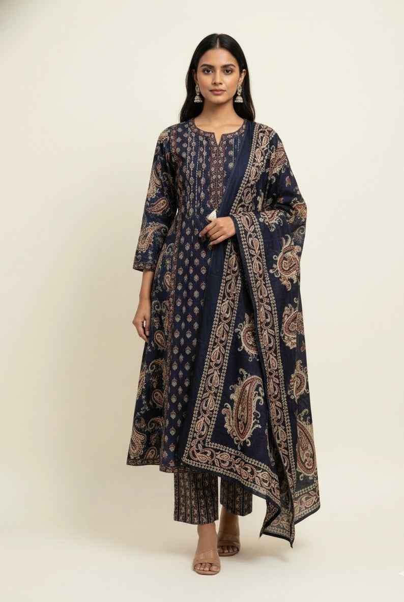 Pure Cotton A Line Block Print Dupatta Set CS0141
