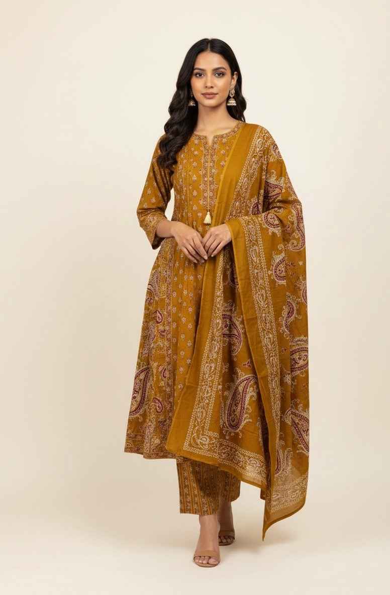 Pure Cotton A Line Block Print Dupatta Set CS0141