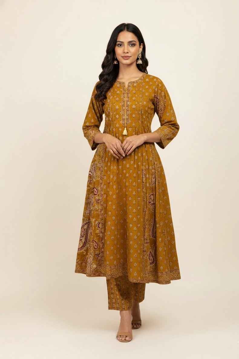 Pure Cotton A Line Block Print Dupatta Set CS0141