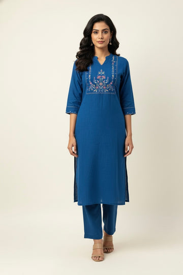 Straight Pant Set With Embroidery   LC069