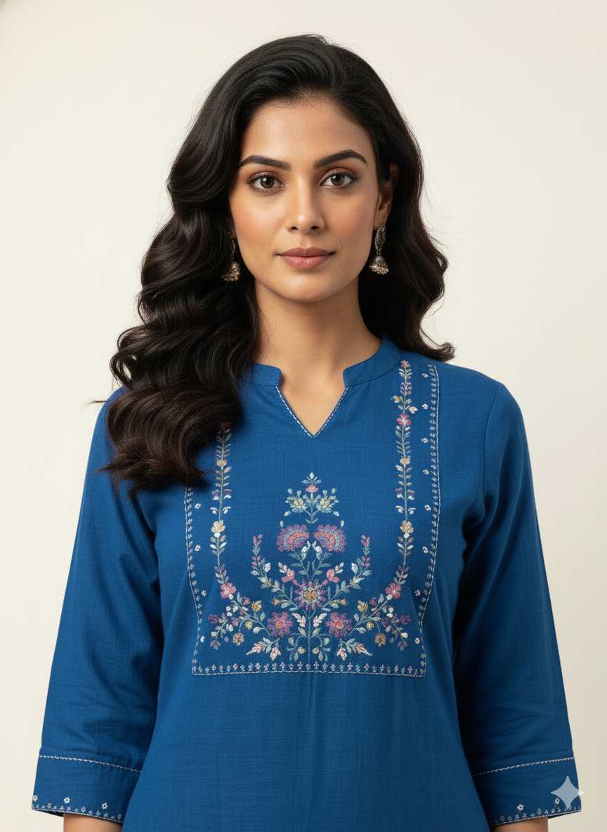 Straight Pant Set With Embroidery   LC069