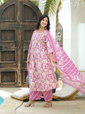 Pure Cotton A Line  Floral Print Dupatta Set
