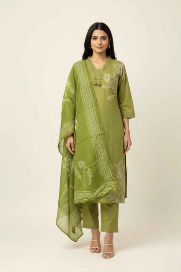 Pure Cotton Three Piece Dupatta Set