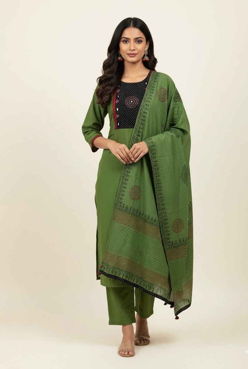 Pure Cotton appliqué Three Piece Dupatta Set CS0156