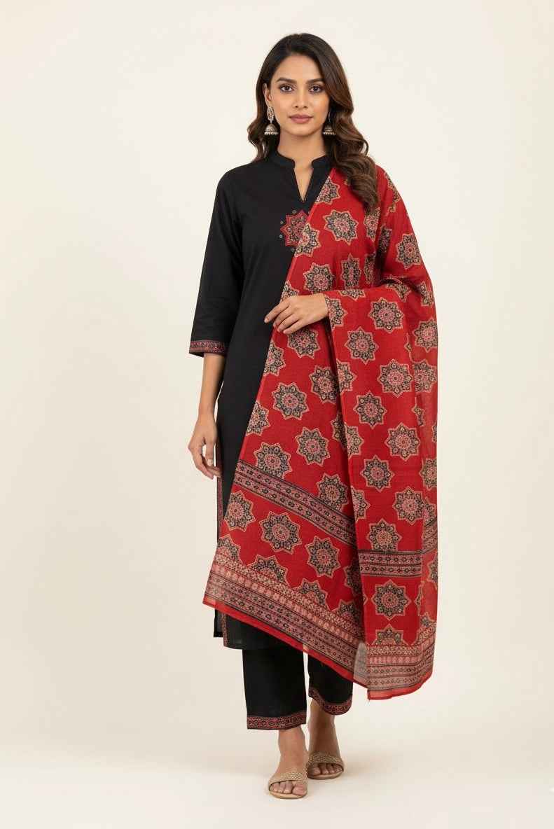Premium cotton solid kurta with printed Dupatta set CS0157