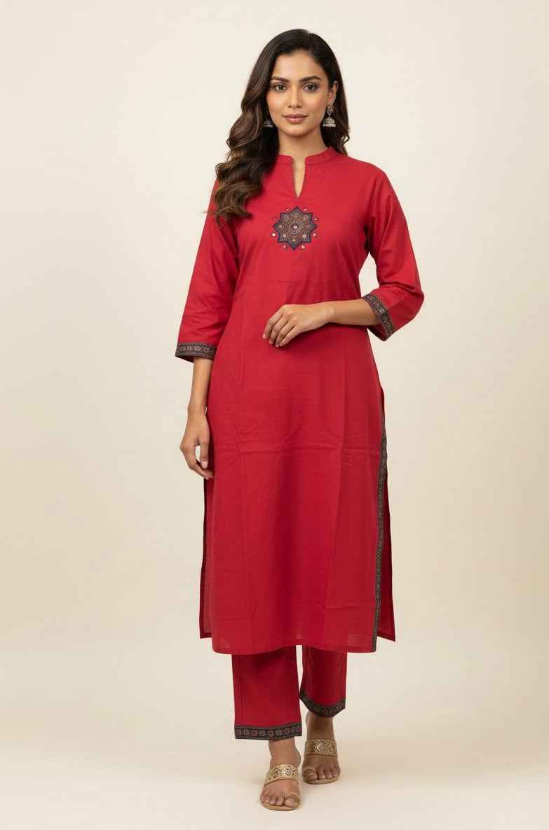 Premium cotton solid kurta with printed Dupatta set CS0157