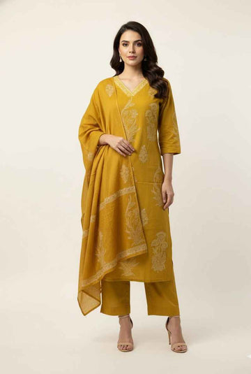 Pure Cotton Three Piece Dupatta Set