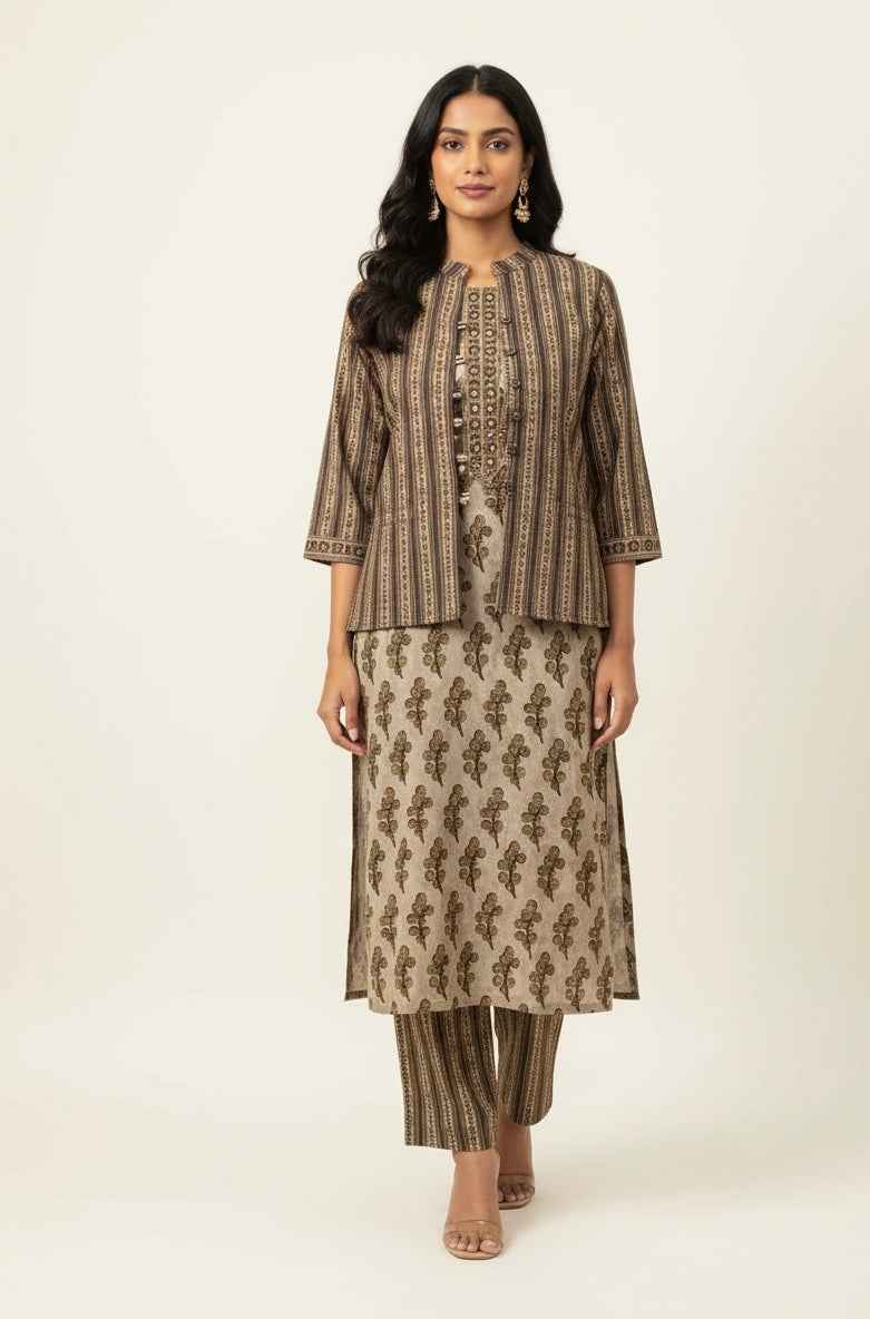 Pure Cotton Three Piece Suit With Quilted Cotton Jacket JK006