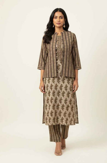 Pure Cotton Three Piece Suit With Quilted Cotton Jacket JK006