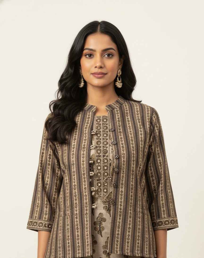 Pure Cotton Three Piece Suit With Quilted Cotton Jacket JK006