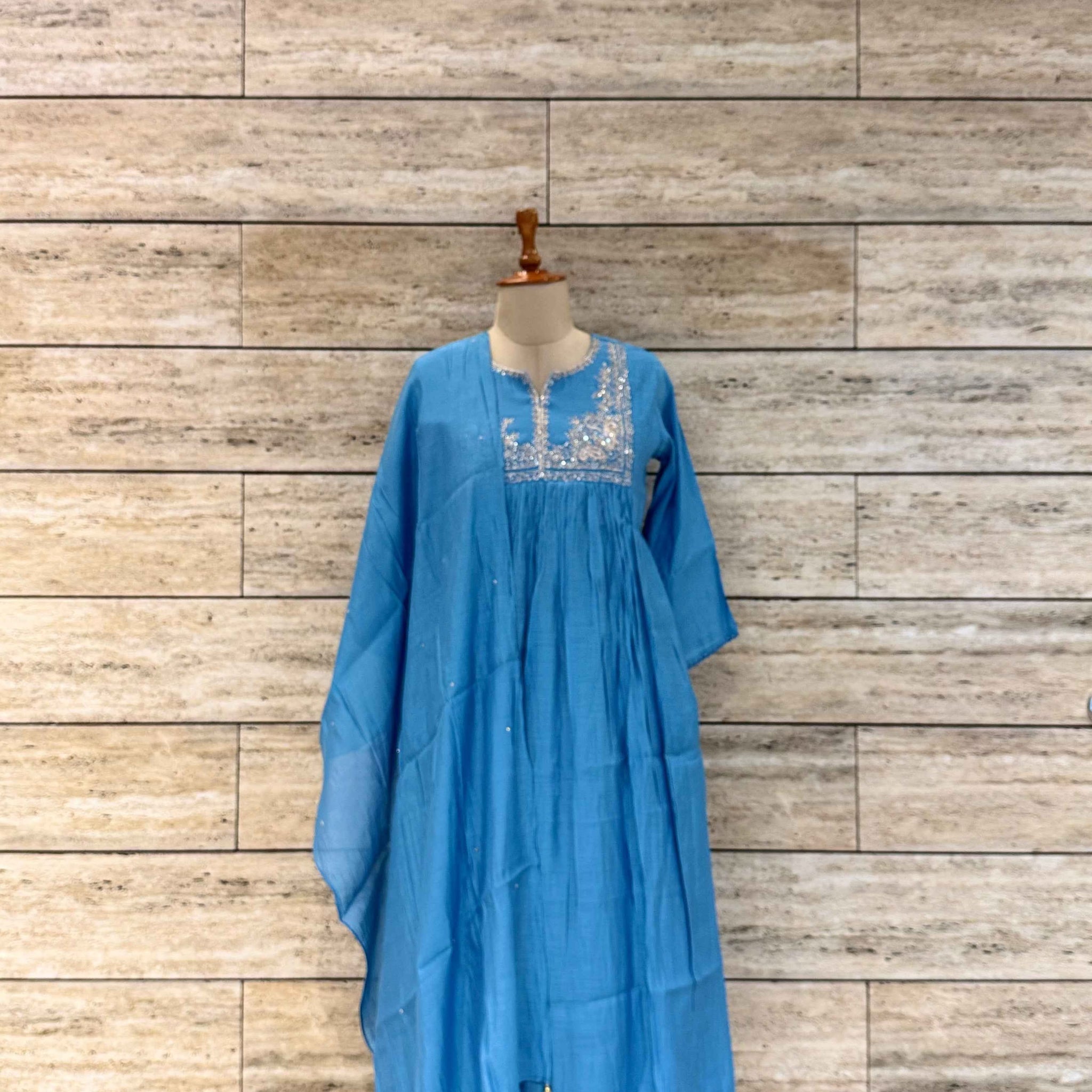 Pure Mul Chanderi Anarkali  Dupatta Set With Tubelight Work
