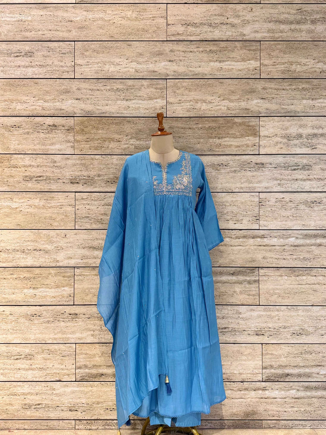 Pure Mul Chanderi Anarkali  Dupatta Set With Tubelight Work