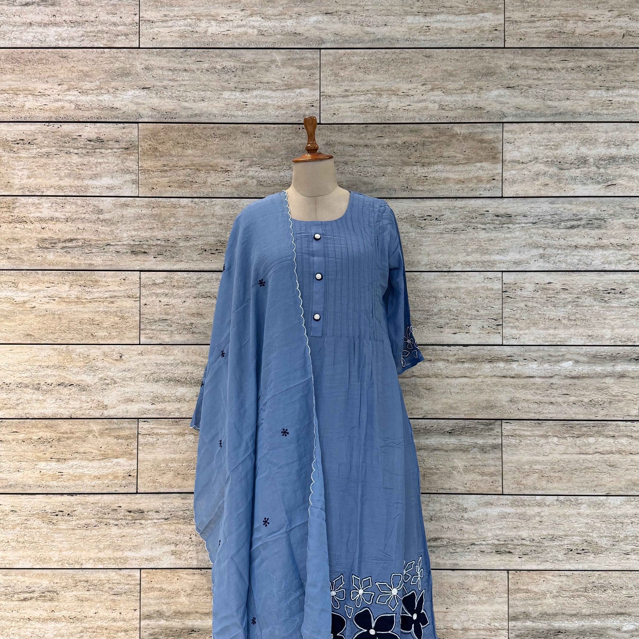 Pure Mul Chanderi A Line Dupatta Set With Embroidery
