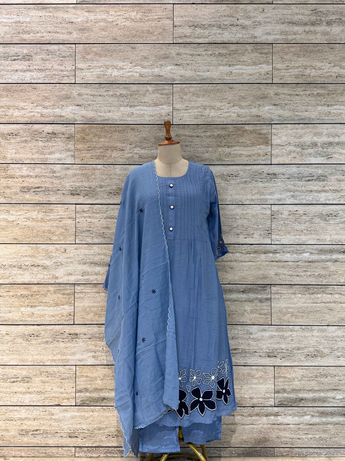 Pure Mul Chanderi A Line Dupatta Set With Embroidery