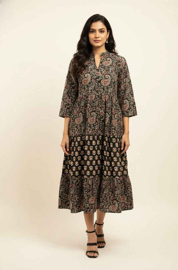 Pure Cotton Floral Print One Piece Midi Dress