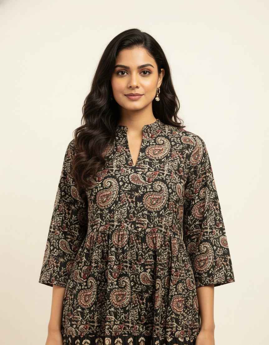 Pure Cotton Floral Print One Piece Midi Dress