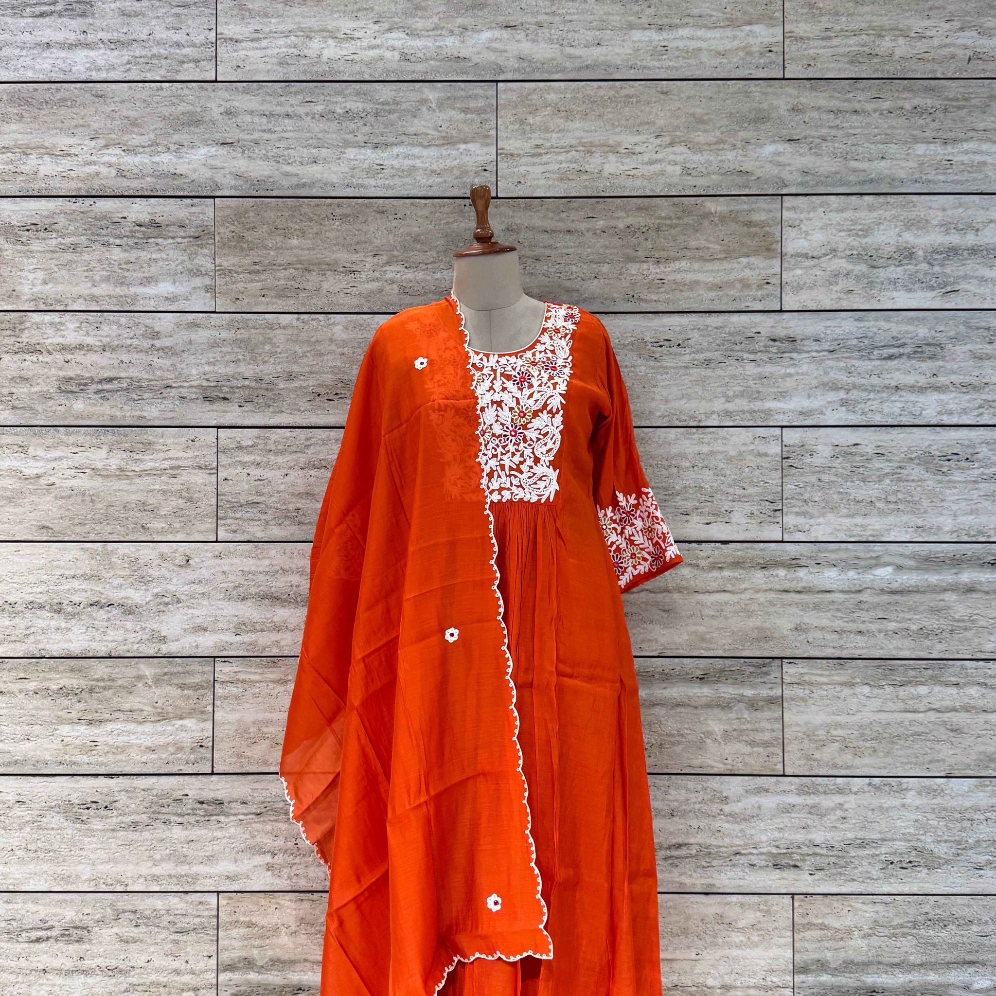 Pure Mul Chanderi A Line Dupatta Set With Embroidery