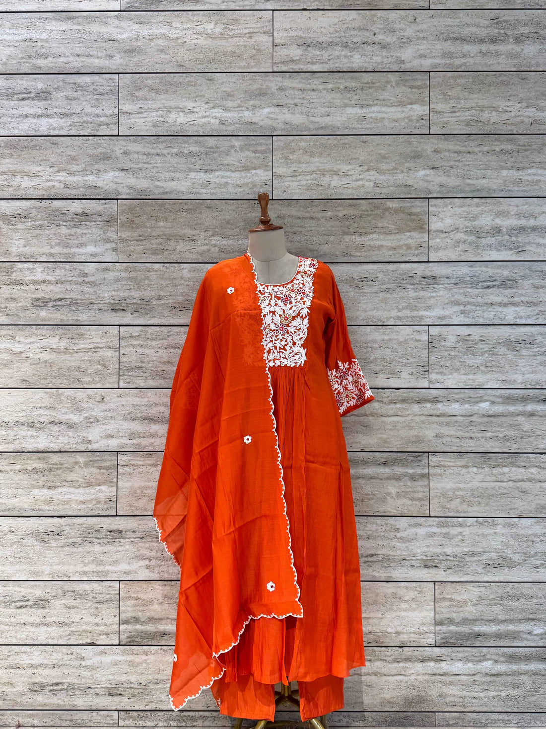 Pure Mul Chanderi A Line Dupatta Set With Embroidery