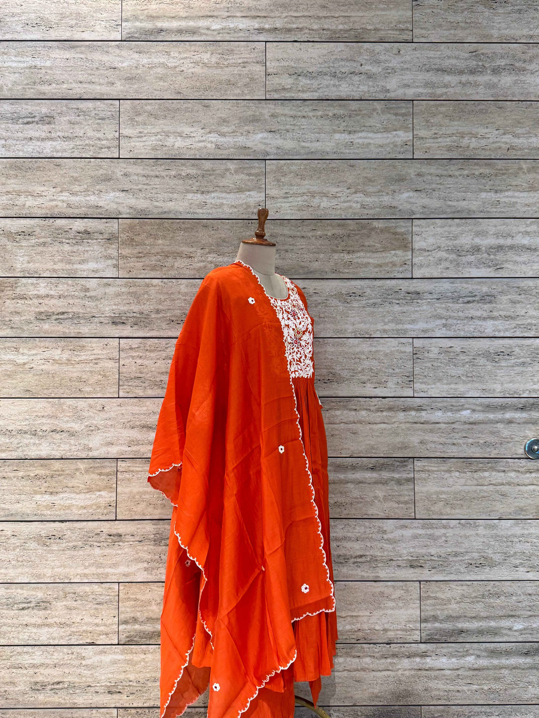 Pure Mul Chanderi A Line Dupatta Set With Embroidery