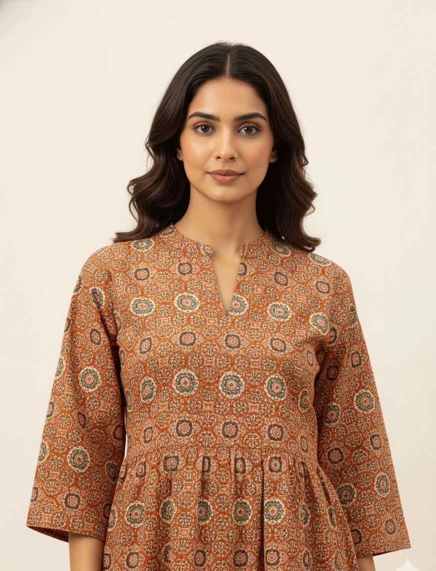 Pure Cotton Floral Print One Piece Midi Dress