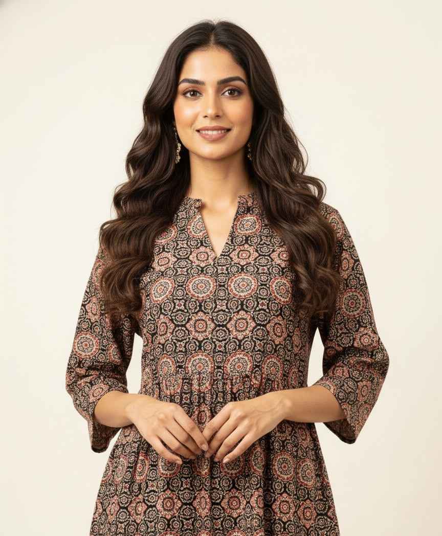 Pure Cotton Floral Print One Piece Midi Dress