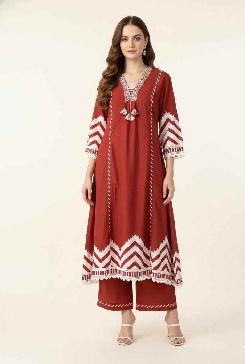 Pure Cotton A Line Three Piece Dupatta Set With Palazzo